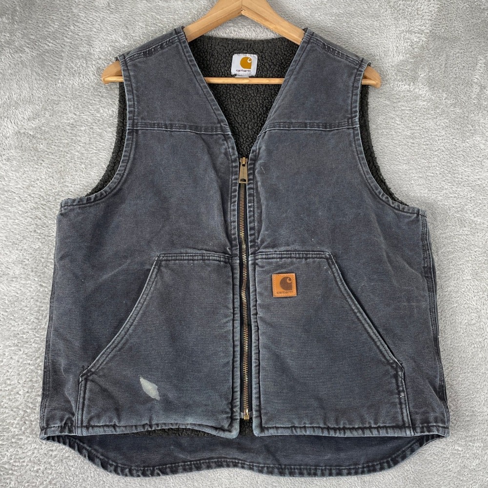 Carhartt Sandstone Duck Vest Mens Medium Black Sherpa Lined Canvas Workwear